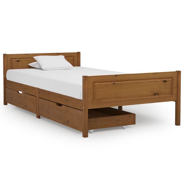 vidaXL gultas rāmis ar 2 atvilktnēm, medus brūns, priede, 100x200 cm