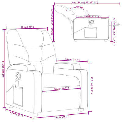 vidaXL masāžas krēsls, atgāžams, krēmkrāsas audums