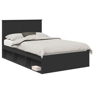 vidaXL Gultas rāmis ar atvilktni Melna 135 x 190 cm Ciets priedes koks