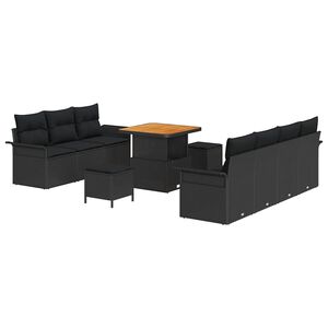 vidaXL Dārza dīvānu komplekts ar spilvenu ar uzglabā&scaron;anu 10 pcs Melna