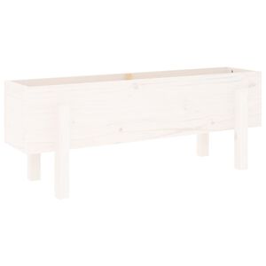 vidaXL augstā puķu kaste, balta, 101x30x38 cm, priedes masīvkoks