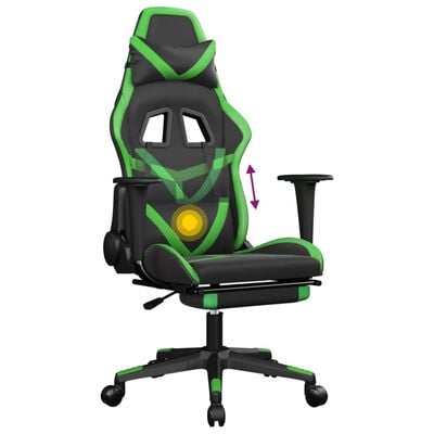 vidaXL masāžas datorkrēsls ar kāju balstu, melna un zaļa mākslīgā āda