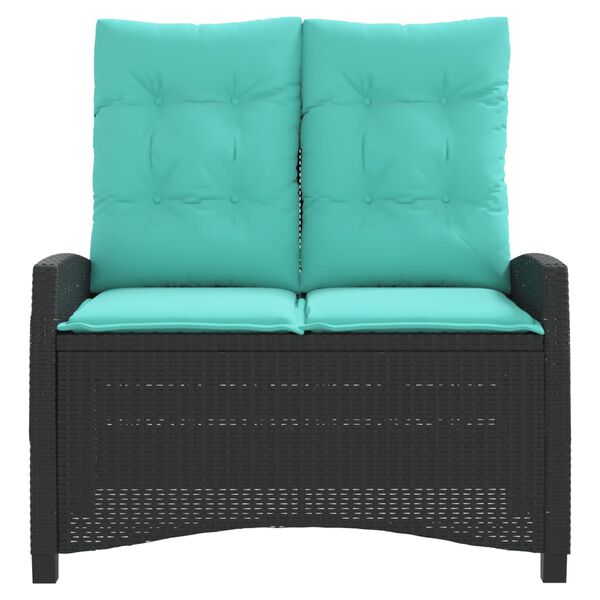 vidaXL atgāžams dārza sols ar matračiem, melna PE rotangpalma