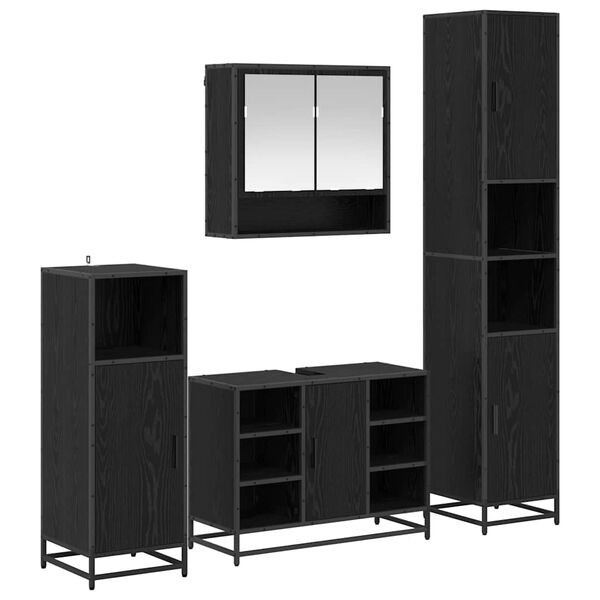vidaXL Vannas istabas mēbeļu komplekts ar plauktu 4 pcs Melns ozolkoks
