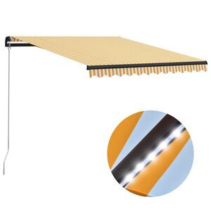 vidaXL izvelkama markīze ar LED, manuāla, 300x250cm, dzeltena un balta