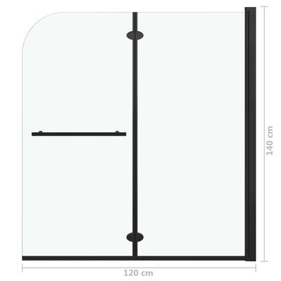 vidaXL salokāmas dušas durvis, 120x140 cm, 2 paneļi, ESG, melnas