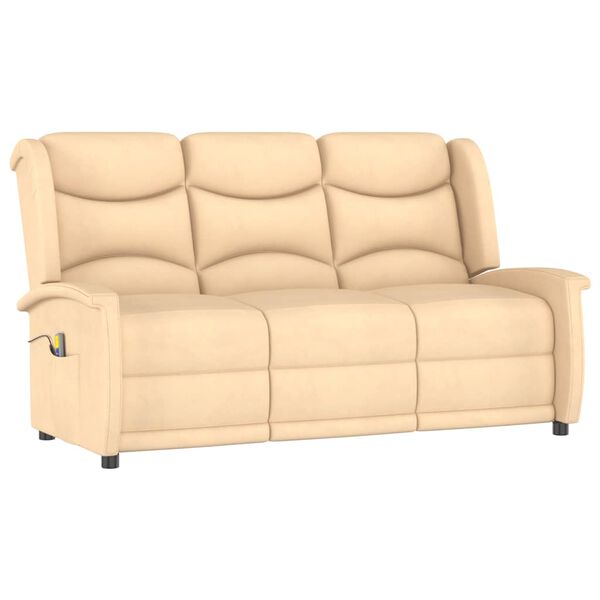 vidaXL trīsvietīgs masāžas krēsls, atgāžams, krēmkrāsas audums