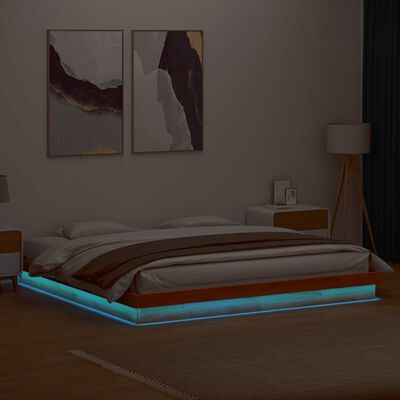 vidaXL gultas rāmis, LED, vaska brūnas, 180x200 cm, priedes masīvkoks