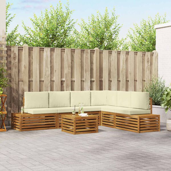 vidaXL Āra dīvānu komplekts ar spilvenu 7 Gabals Dabisks un krējuma