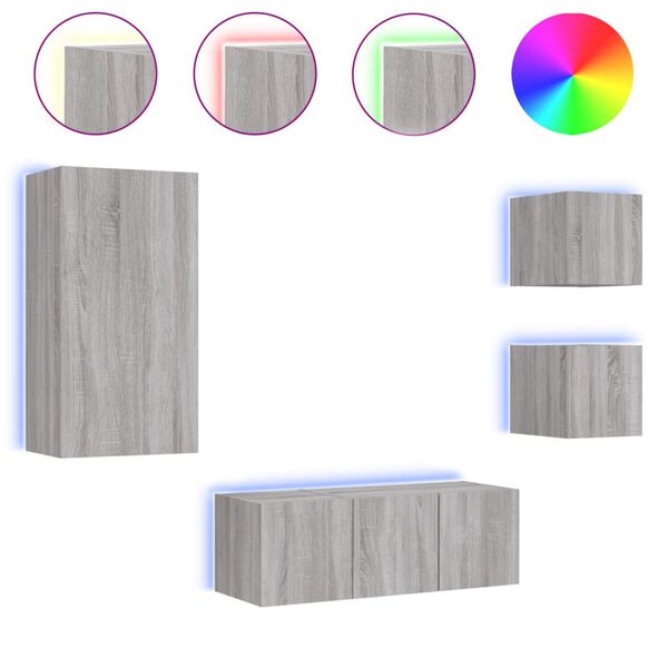 vidaXL 5-daļīgs TV skapī&scaron;u komplekts ar LED, pelēka ozola