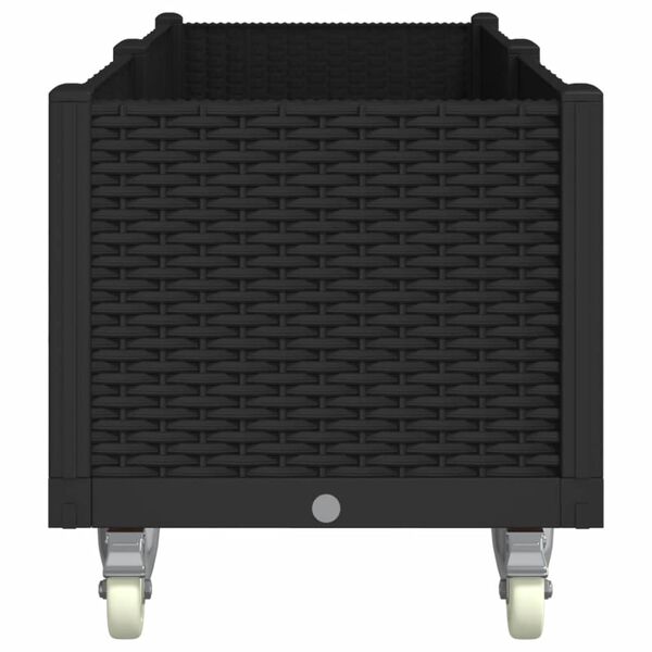 vidaXL dārza puķu kaste ar riteņiem, melna, 160x50x54 cm, PP