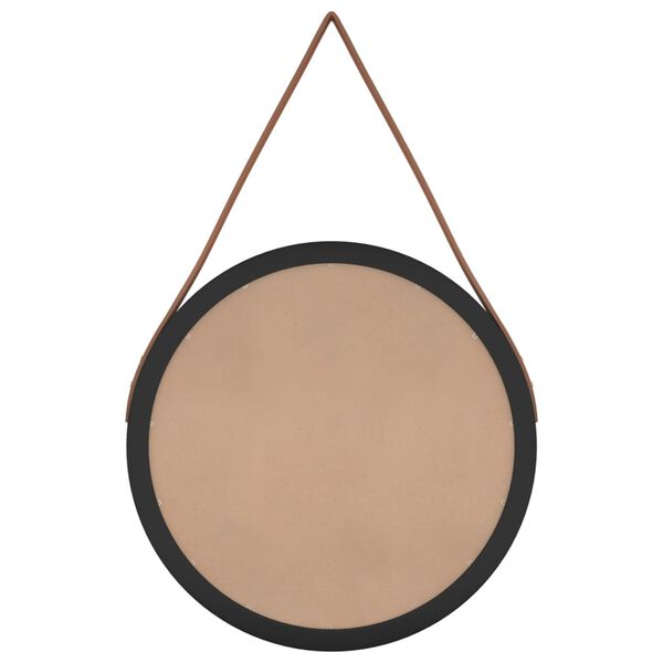 vidaXL sienas spogulis ar siksnu, melns, &Oslash; 35 cm