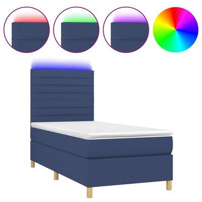 vidaXL atsperu gulta ar matraci, LED, zils audums, 80x200 cm