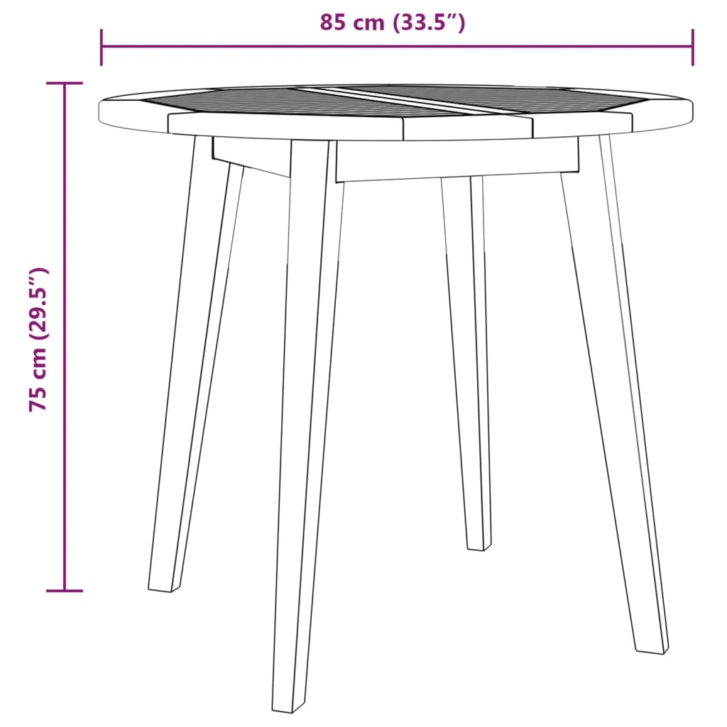 vidaXL dārza galds, Ø85x75 cm, akācijas masīvkoks