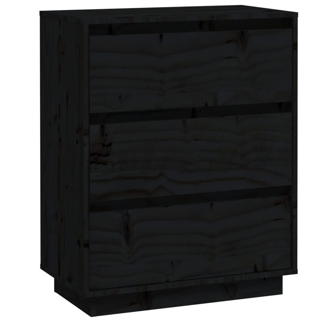 vidaXL kumode, melna, 60x34x75 cm, priedes masīvkoks