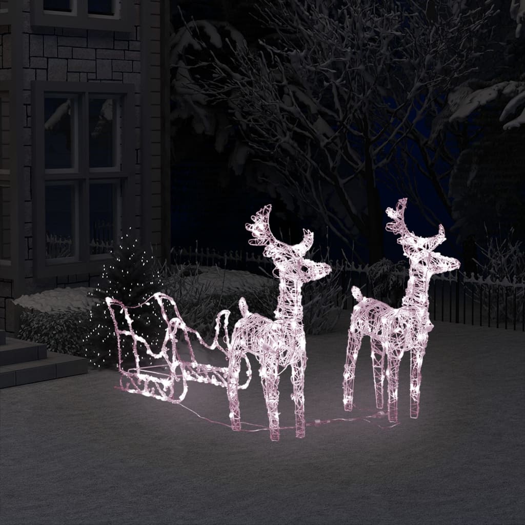 vidaXL Ziemassvētku dekorācija, ziemeļbrieži, kamanas, 160 LED, 130 cm