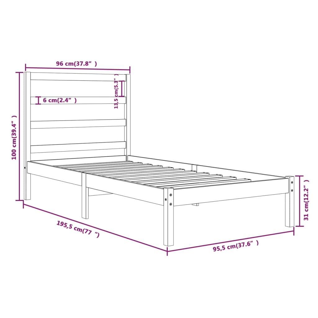 vidaXL gultas rāmis, masīvkoks, 90x190 cm, vienvietīgs