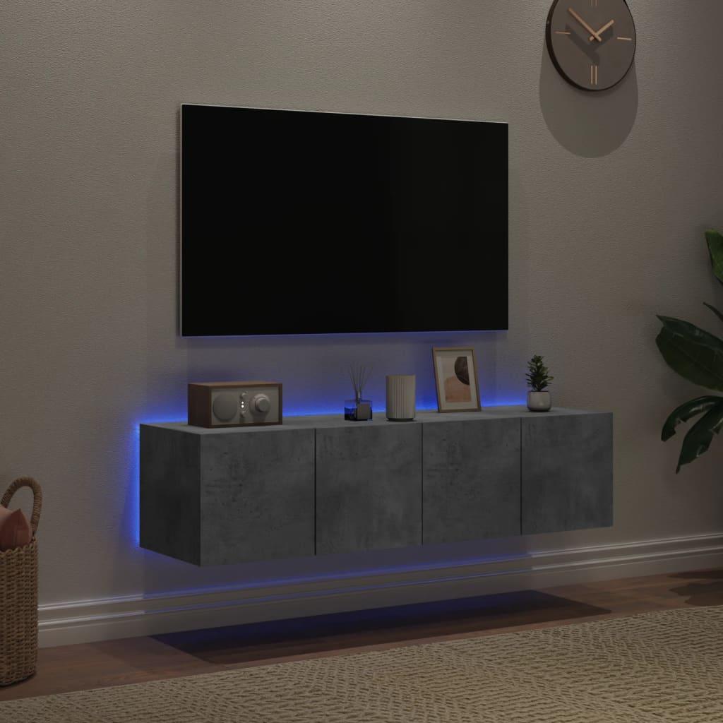 vidaXL TV galdiņi ar LED lampiņām, 2 gab., betona pelēki, 60x35x31 cm