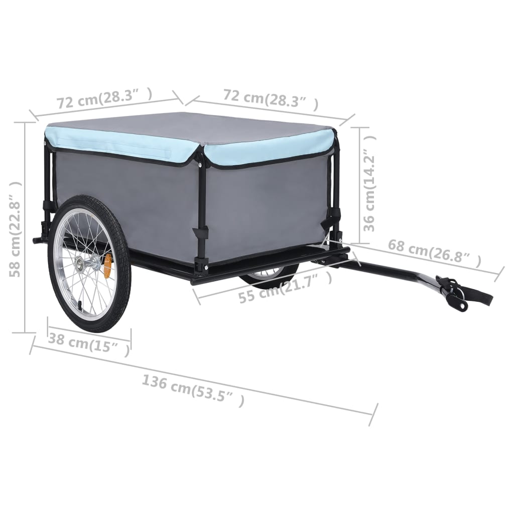 vidaXL velosipēda piekabe, 65 kg, melna ar zilu