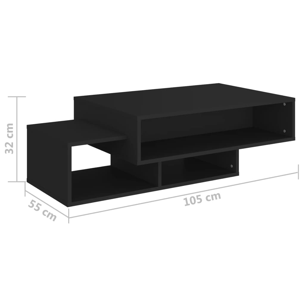vidaXL kafijas galdiņš, melns, 105x55x32 cm, skaidu plāksne