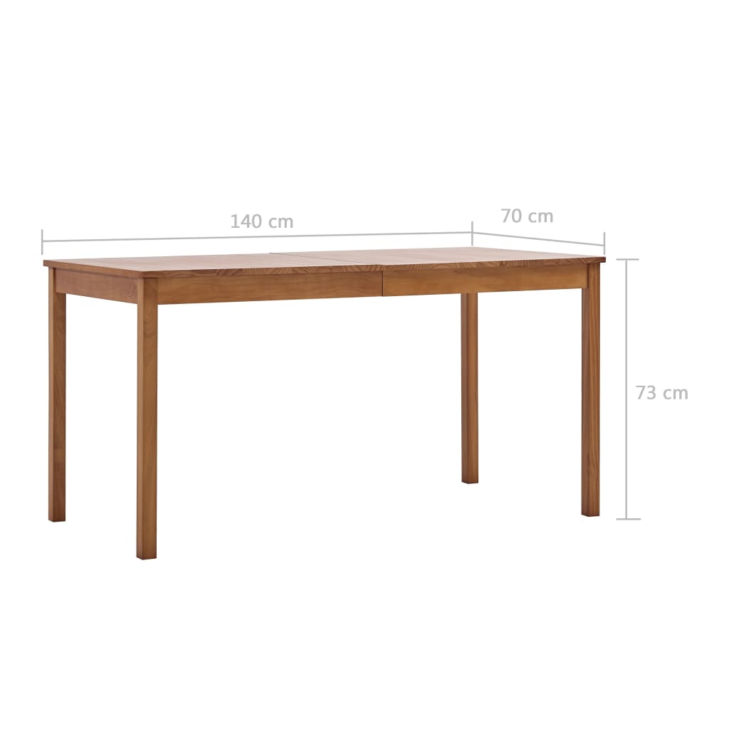 vidaXL virtuves galds, 140x70x73 cm, medus brūns, priedes koks
