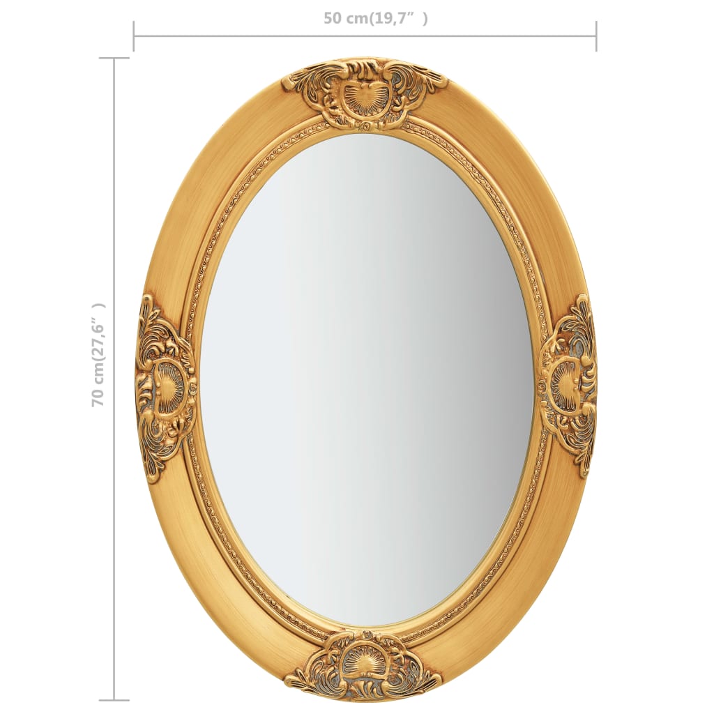 vidaXL baroka stila sienas spogulis, 50x70 cm, zelta krāsā