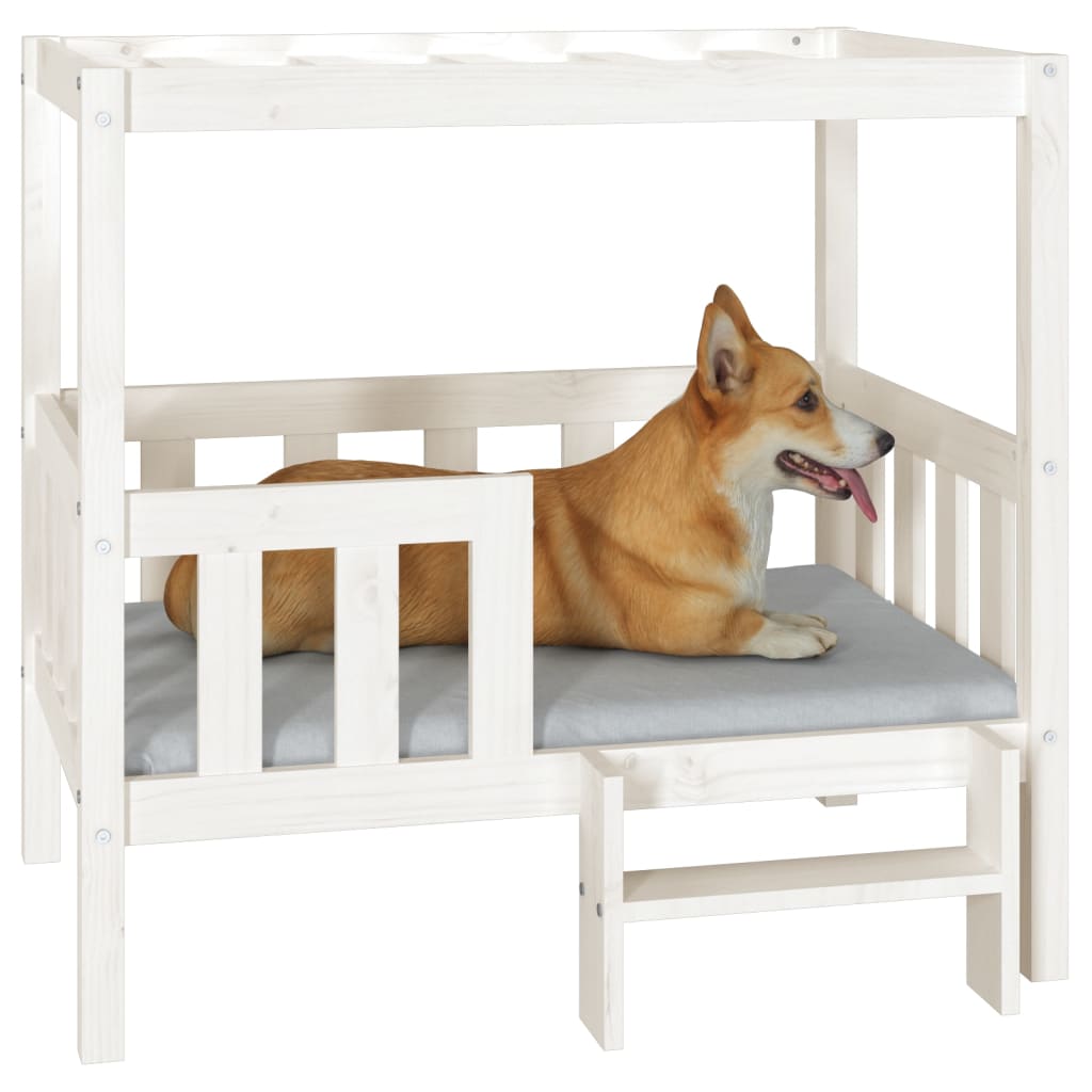 vidaXL suņu gulta, balta, 95,5x73,5x90 cm, priedes masīvkoks