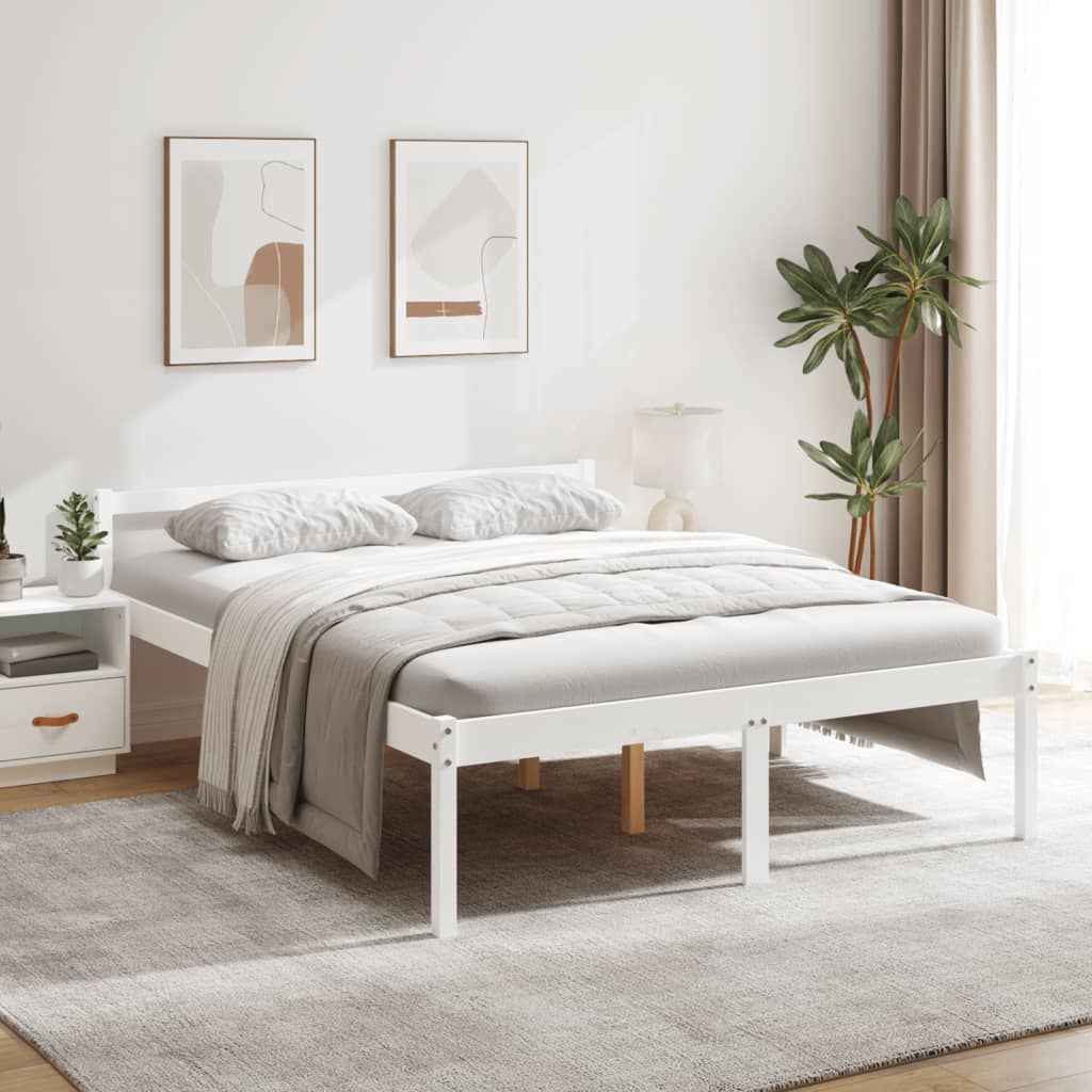 vidaXL senioru gultas rāmis, balts, 150x200 cm, priedes masīvkoks