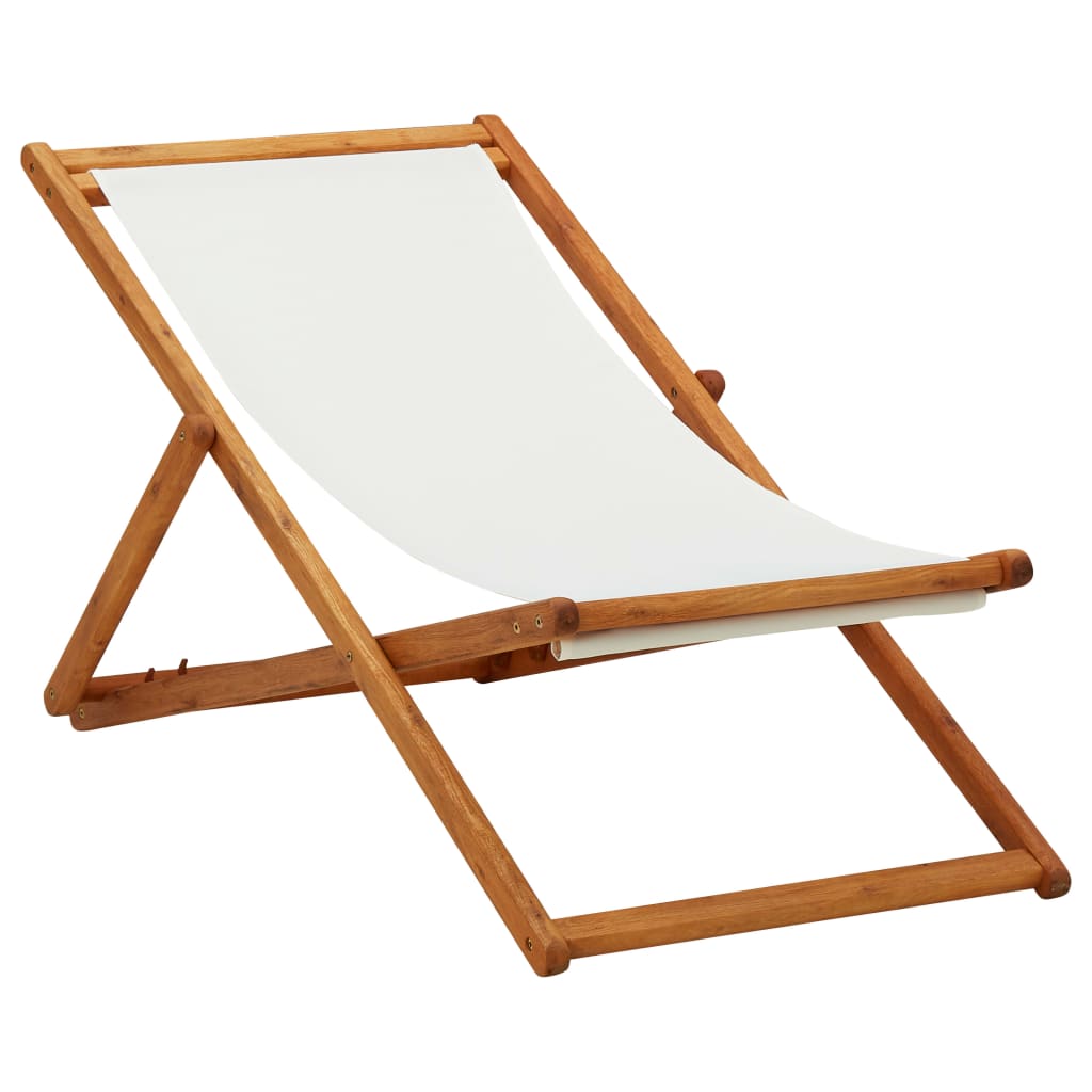 vidaXL saliekams pludmales krēsls, eikalipta koks, krēmbalts audums