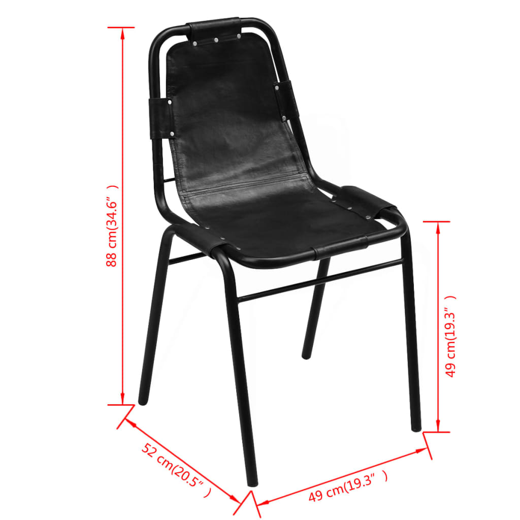 vidaXL virtuves krēsli, 4 gab., melna dabīga āda