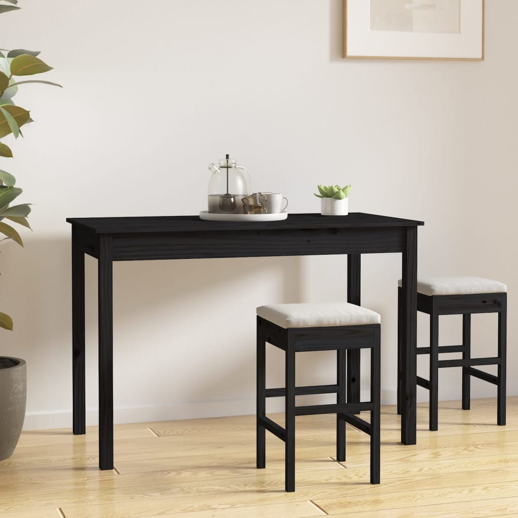 vidaXL virtuves galds, melns, 110x55x75 cm, priedes masīvkoks
