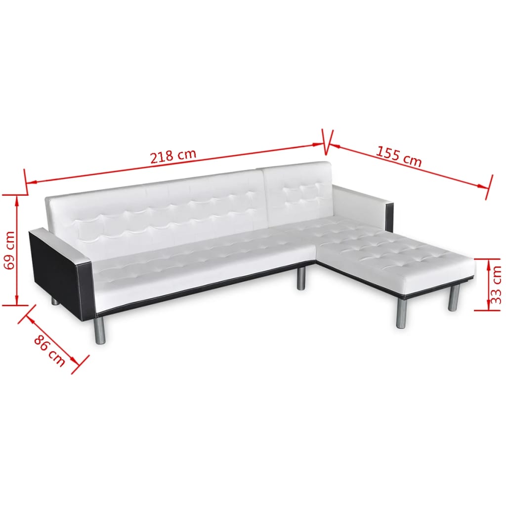 vidaXL stūra dīvāns, L-forma, balta mākslīgā āda