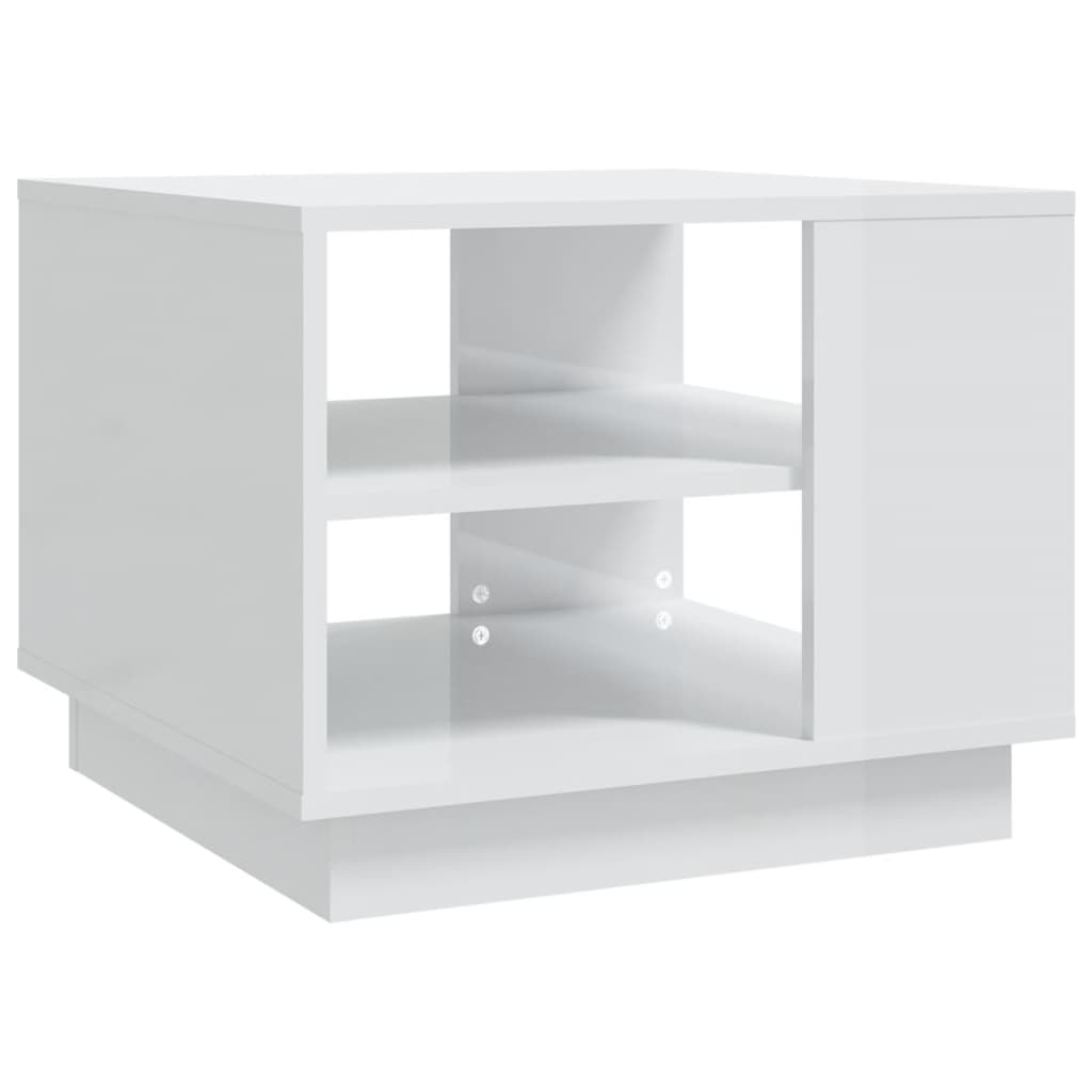 vidaXL kafijas galdiņš, spīdīgi balts, 55x55x43 cm, skaidu plāksne