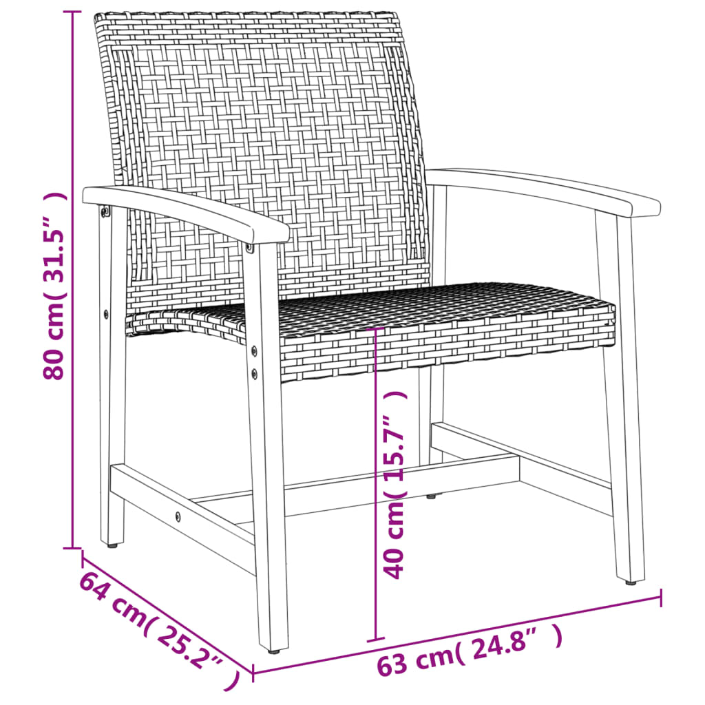 vidaXL dārza krēsli, 2 gab., bēša PE rotangpalma, akācijas koks