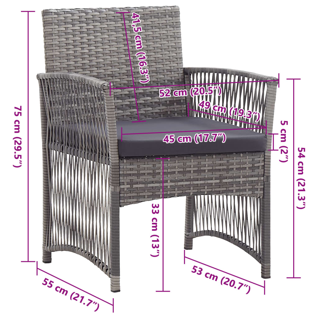 vidaXL dārza atpūtas krēsli ar matračiem, 2 gab., PE rotangpalma