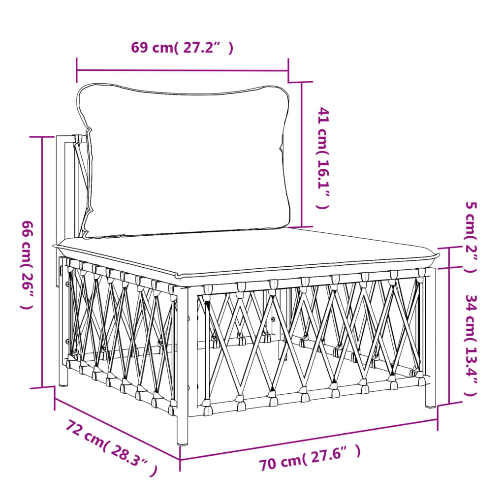 vidaXL vidējais dīvāns ar matračiem, austs audums, balts