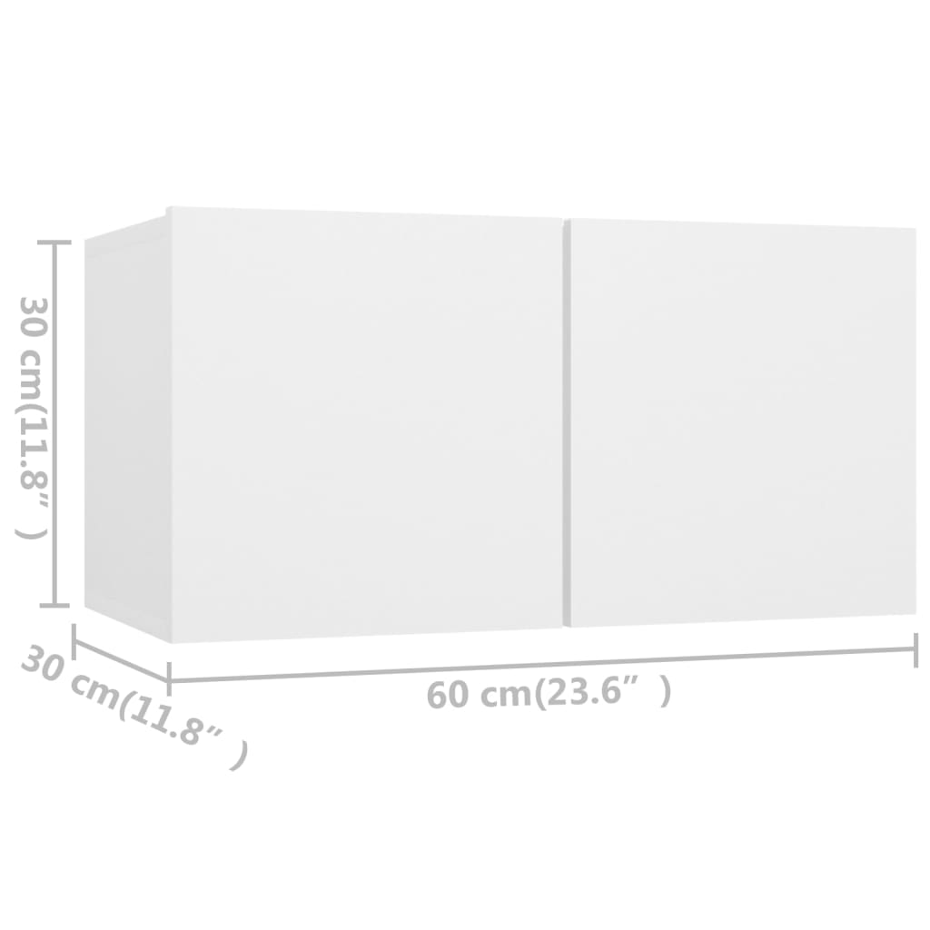 vidaXL TV plaukti, 4 gab., balti, 60x30x30 cm, skaidu plāksne