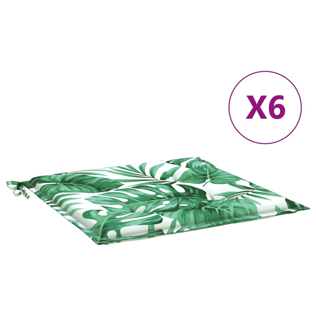 vidaXL dārza krēslu matrači, 6 gab., 50x50x3 cm, audums, lapu apdruka