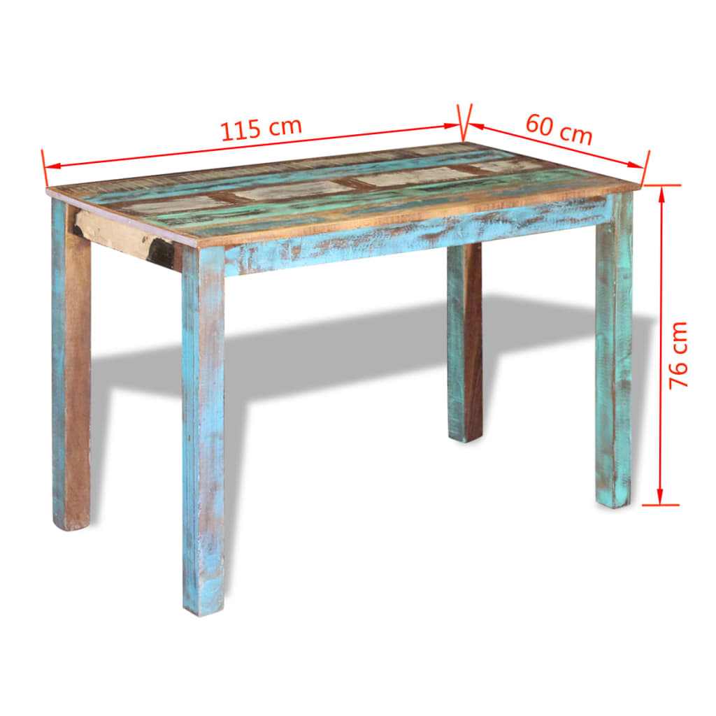 vidaXL virtuves galds, pārstrādāts masīvkoks, 115x60x76 cm