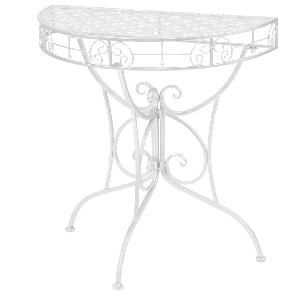 vidaXL galdiņš, vintāžas, pusapaļš, sudraba krāsa, 72x36x74 cm, metāls