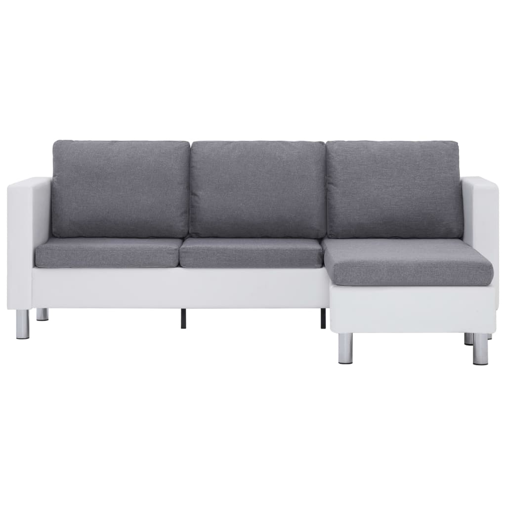 vidaXL dīvāns ar spilveniem, trīsvietīgs, balta mākslīgā āda