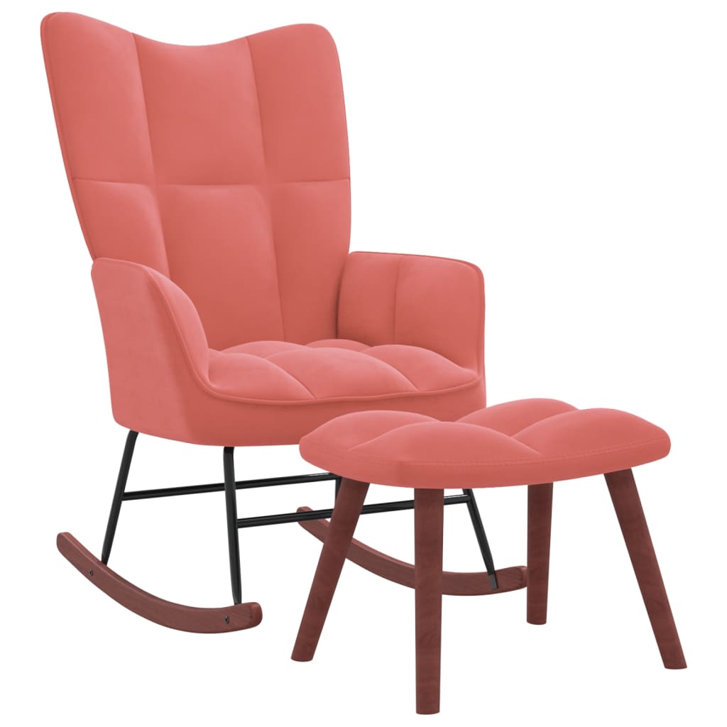 vidaXL šūpuļkrēsls ar kāju balstu, rozā samts