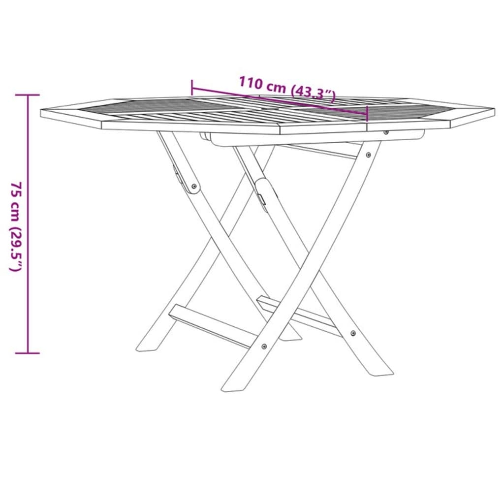 vidaXL saliekams dārza galds, 110x110x75 cm, masīvs tīkkoks