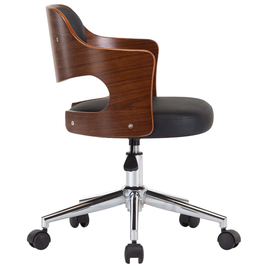 vidaXL biroja krēsls, grozāms, liekts koks, melna mākslīgā āda