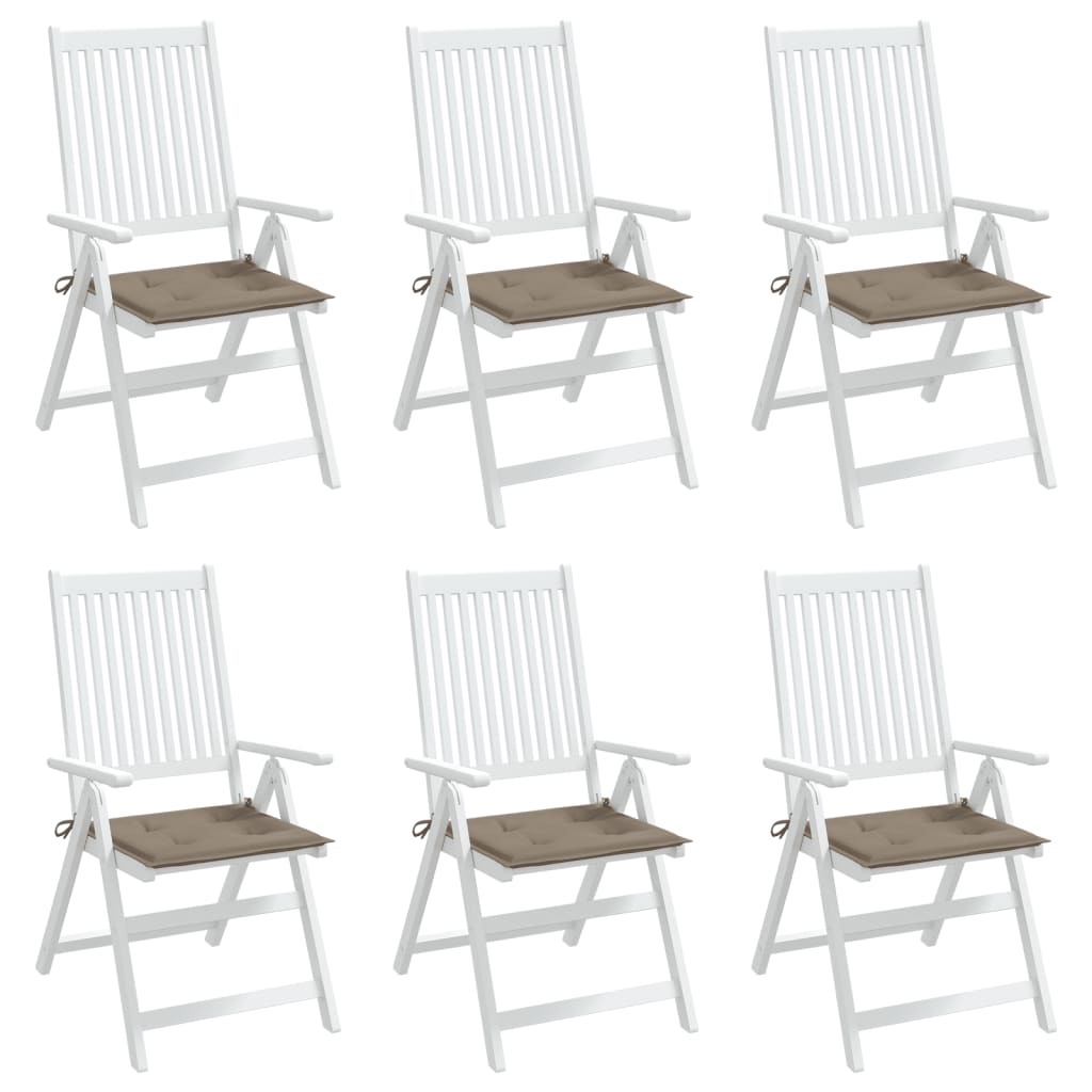 vidaXL dārza krēslu spilveni, 6 gab., pelēkbrūni, 40x40x3 cm, audums