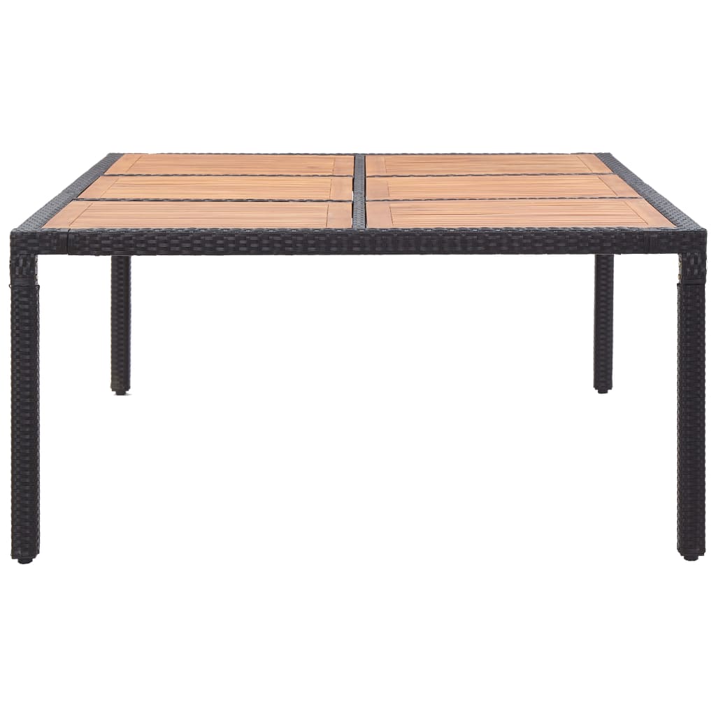 vidaXL dārza galds, 200x150x74 cm, melna PE rotangpalma, akācijas koks