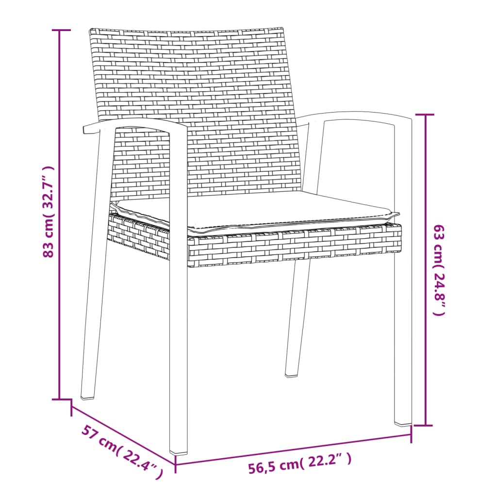 vidaXL dārza krēsli ar matračiem, 2 gb., 56,5x57x83 cm, PE rotangpalma