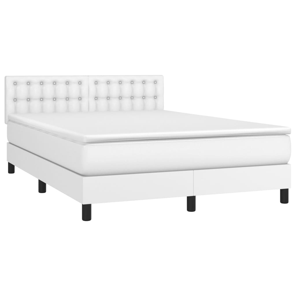 vidaXL atsperu gulta ar matraci, balta, 140x200 cm, mākslīgā āda