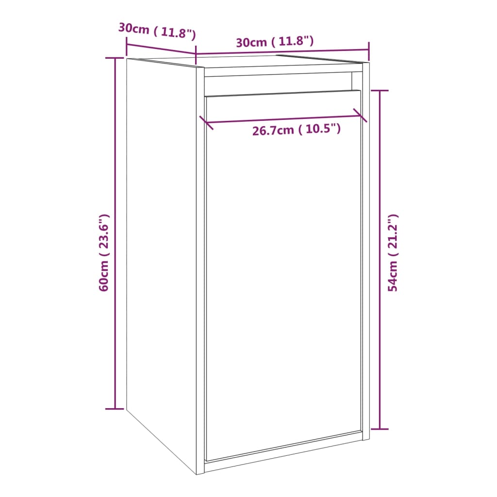 vidaXL sienas skapīši, 2 gab., balti, 30x30x60 cm, priedes masīvkoks
