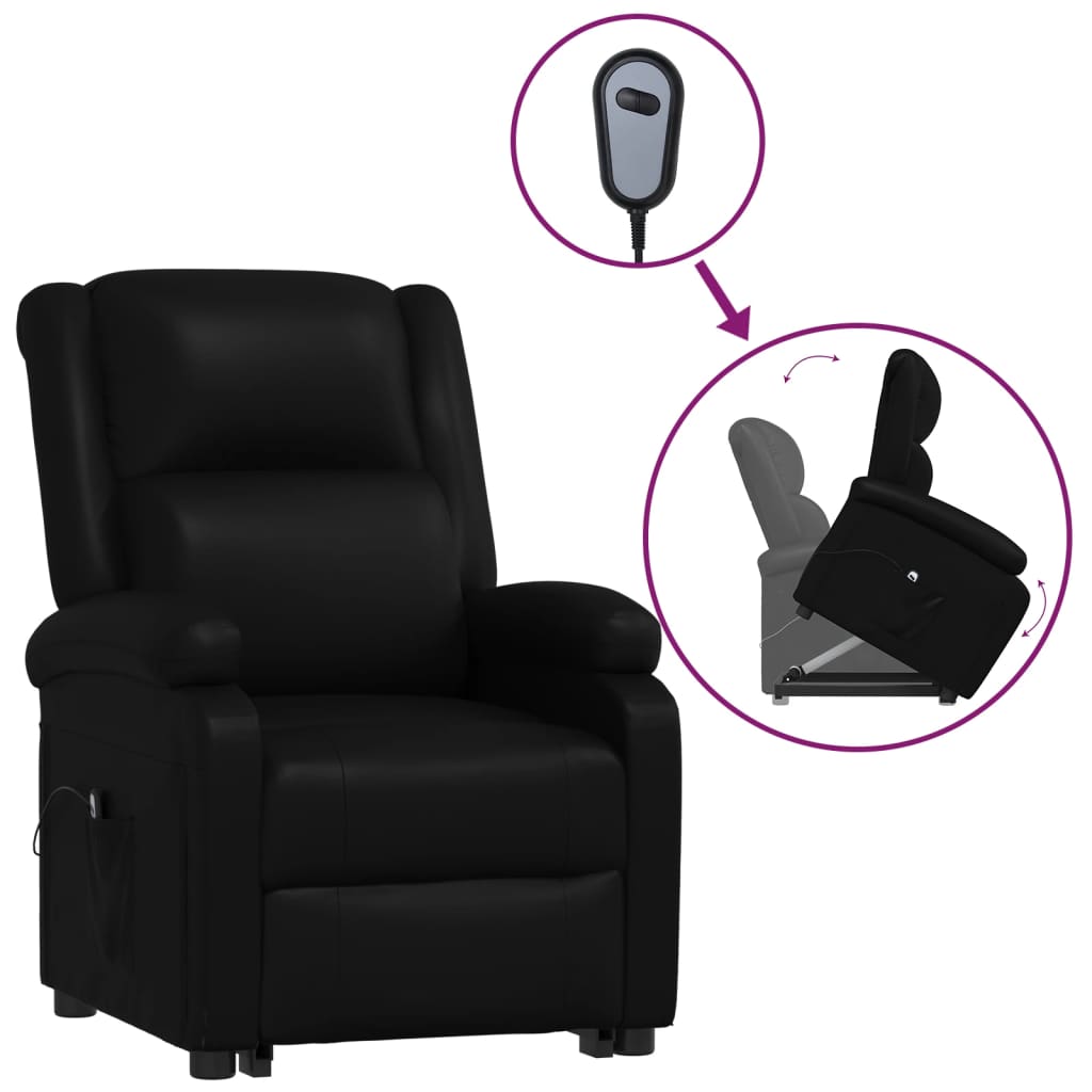 vidaXL paceļams krēsls, melna mākslīgā āda